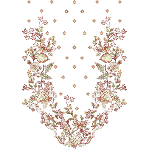 Elegant Floral Vine Neckline Embroidery Design with Scattered Motif Detailing