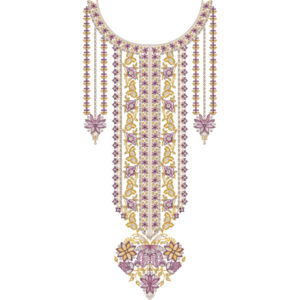 Traditional Ornamental Floral Neckline Embroidery Design with Vertical Panel and Hanging Tassel Detailing