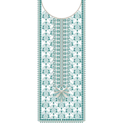 Elegant Floral Panel Neckline Embroidery Design with Beaded Border and Symmetrical Detailing