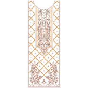 Geometric Floral Neckline Embroidery Design with Diamond Grid and Ornamental Panel Detailing