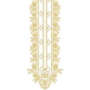 Elegant Paisley Floral Neckline Embroidery Design with Ornamental Vertical Panel