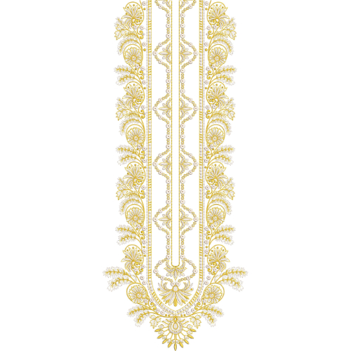 Elegant Paisley Floral Neckline Embroidery Design with Ornamental Vertical Panel