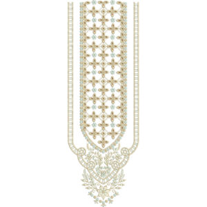 Elegant Floral Repeat Neckline Embroidery Design with Ornamental Border and Drop Motif