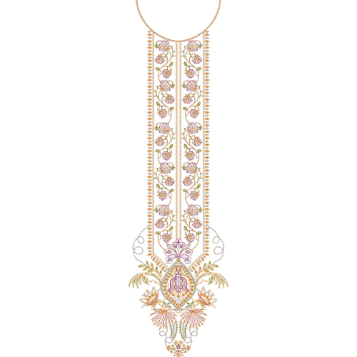 Traditional Floral Vine Neckline Embroidery Design with Ornamental Drop Motif