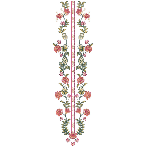 Delicate Floral Vine Neckline Embroidery Design with Symmetrical Botanical Detailing