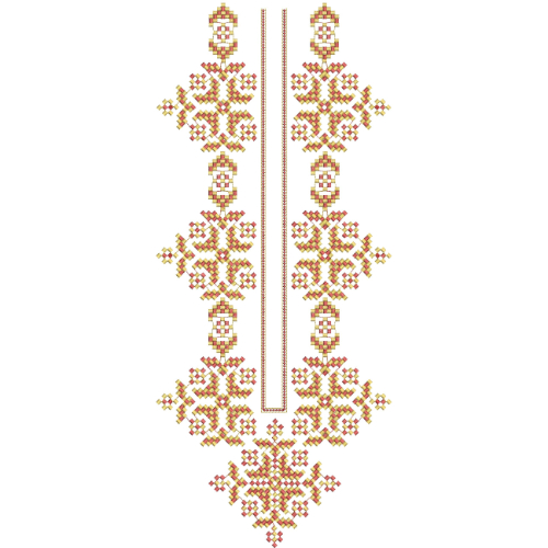 Traditional Pixel Geometric Neckline Embroidery Design with Symmetrical Folk Motifs
