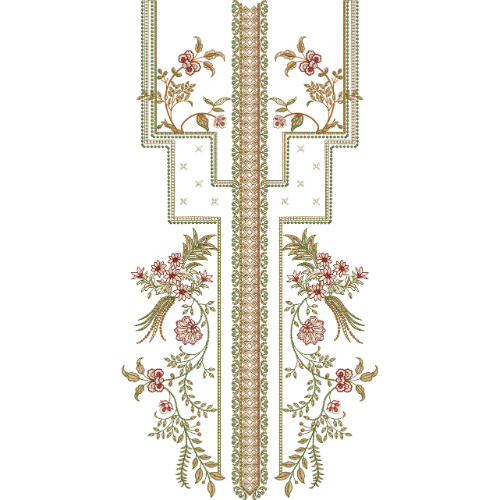 Elegant Floral Panel Neckline Embroidery Design with Structured Geometric Frame
