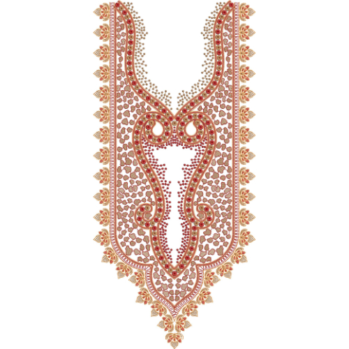 Ornate Beaded Floral Neckline Embroidery Design with Curved Paisley Frame