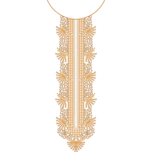 Minimal Ornamental Linear Neckline Embroidery Design with Fan Motif Detailing