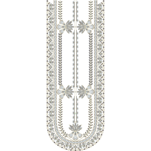 Elegant Linear Floral Neckline Embroidery Design with Symmetrical Vine Borders