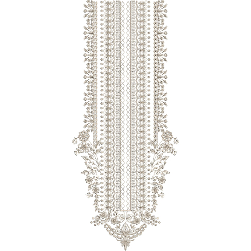 Elegant Linear Floral Neckline Embroidery Design with Dense Ornamental Panel