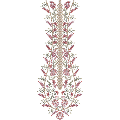 Elegant Floral Vine Neckline Embroidery Design with Central Ornamental Panel