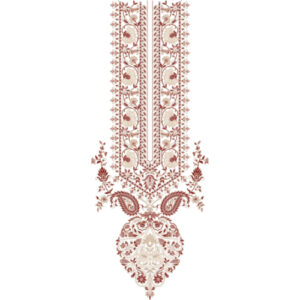 Traditional Paisley Floral Neckline Embroidery Design with Ornamental Panel and Drop Motif