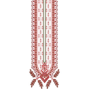 Traditional Geometric Neckline Embroidery Design with Folk Motifs and Linear Detailing