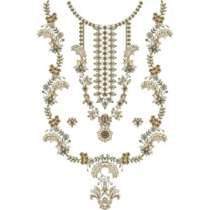 Elegant Floral Neckline Embroidery Design with Central Panel and Surrounding Vine Frame