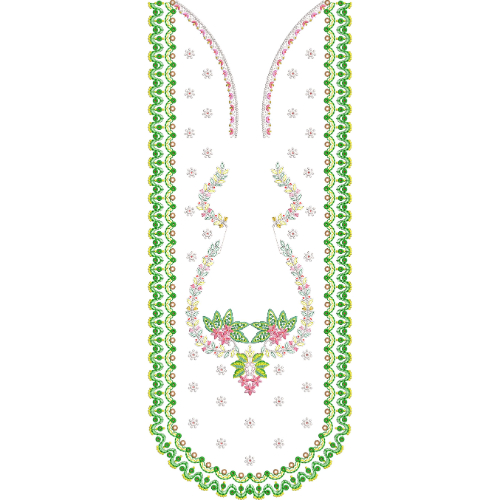 Delicate Floral Neckline Embroidery Design with Scalloped Border and Minimal Motif Detailing