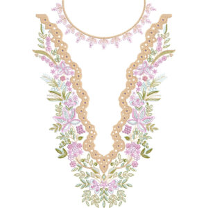 Elegant Floral Lace V-Neckline Embroidery Design with Scalloped Border