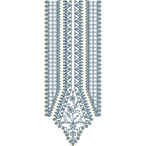 Traditional Geometric Floral Neckline Embroidery Design with Diamond Grid and Ornamental Drop