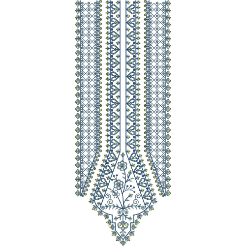Traditional Geometric Floral Neckline Embroidery Design with Diamond Grid and Ornamental Drop