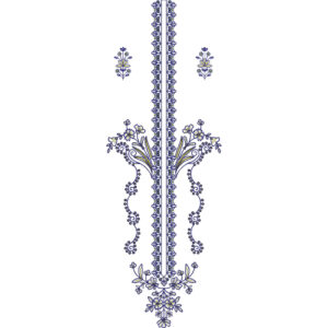 Minimal Floral Vertical Neckline Embroidery Design with Delicate Vine Detailing