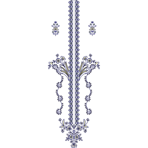 Minimal Floral Vertical Neckline Embroidery Design with Delicate Vine Detailing