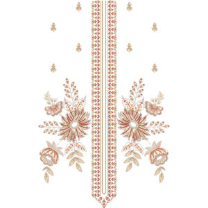 Elegant Floral Side Motif Neckline Embroidery Design with Decorative Central Panel