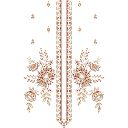 Elegant Floral Side Motif Neckline Embroidery Design with Decorative Central Panel