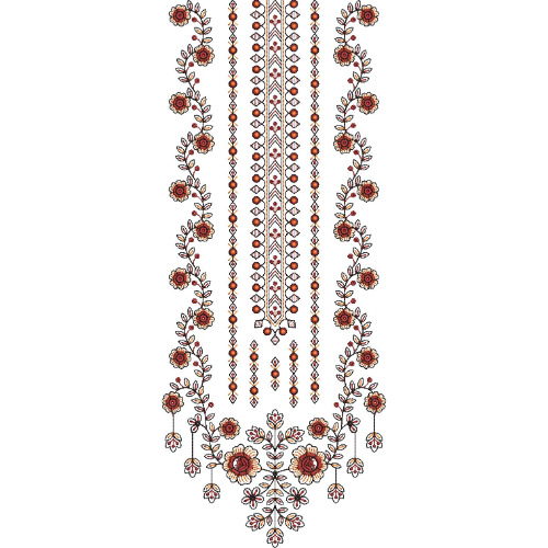 Elegant Floral Vine Neckline Embroidery Design with Geometric Panel and Ornamental Base