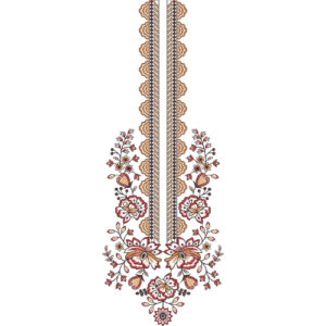 Floral Vine Neckline Embroidery Design with Scalloped Panel and Ornamental Base