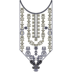 Elegant Mughal-Inspired Neckline Embroidery Design with Vertical Floral Panels and Ornamental Paisley Accents