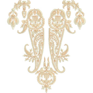 Royal Paisley Neckline Embroidery Design with Ornamental Floral Detailing and Symmetrical Mughal Style