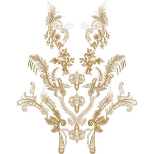 Luxury Ornamental Neckline Embroidery Design with Paisley Swirls and Symmetrical Baroque Detailing