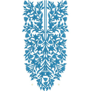 Elegant Blue Floral Slit Neckline Embroidery Design with Dense Vine Pattern and Symmetrical Layout