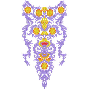 Royal Floral Neckline Embroidery Design with Ornamental Vines and Vibrant Central Motifs