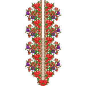 Vibrant Floral Slit Neckline Embroidery Design with Dense Rose Motifs and Central Panel Detailing