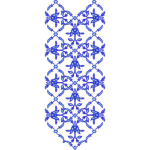 Geometric Floral Neckline Embroidery Design with Interlocking Vine Pattern in Blue