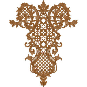 Classic Ornamental Neckline Embroidery Design with Lattice Fill and Baroque Scroll Detailing