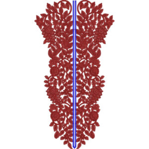 Dense Floral Slit Neckline Embroidery Design with Allover Vine Pattern in Red