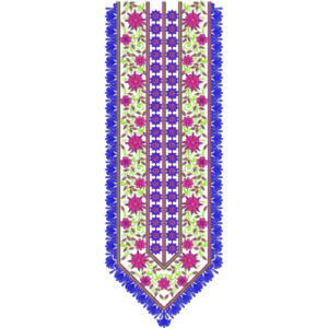 Traditional Floral Neckline Embroidery Design with Multi-Panel Layout and Decorative Blue Borders