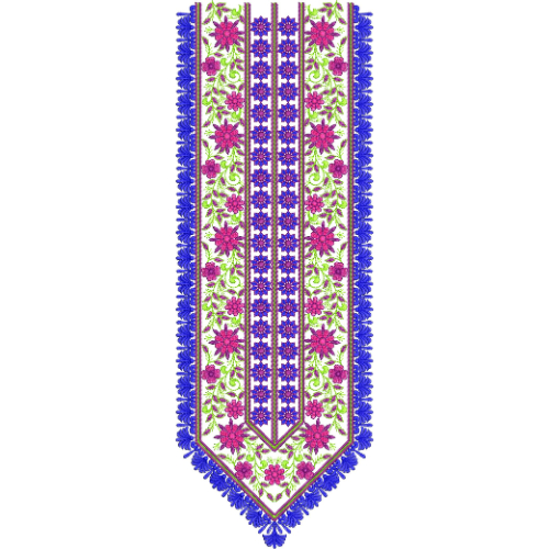Traditional Floral Neckline Embroidery Design with Multi-Panel Layout and Decorative Blue Borders