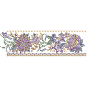 Decorative Floral Lace Embroidery Border with Beaded Edging and Layered Blossoms