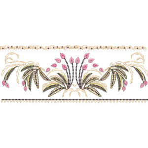 Ornamental Lace Embroidery Border with Fan-Shaped Motifs and Beaded Detailing