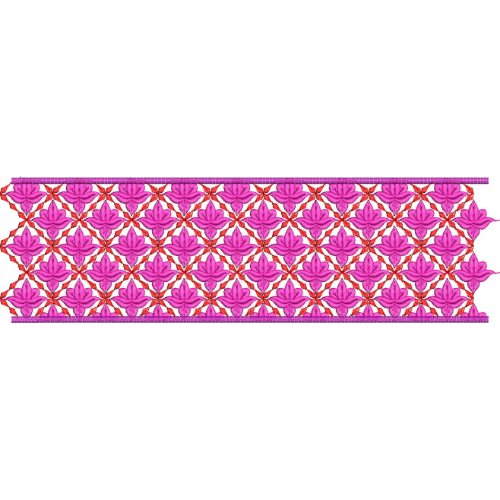 Allover Floral Lace Embroidery Border with Repeating Lotus Motif Pattern