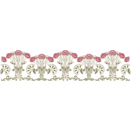 Elegant Rose Bouquet Lace Embroidery Border with Ornamental Base and Floral Clusters
