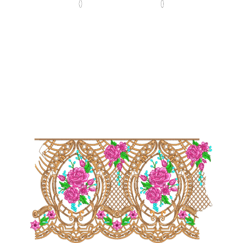 Ornamental Floral Lace Embroidery Border with Oval Frames and Rose Motifs