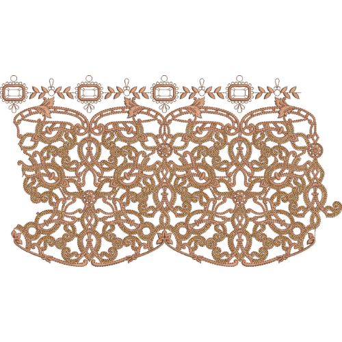 Ornamental Lace Embroidery Border with Interwoven Scrollwork and Decorative Top Band