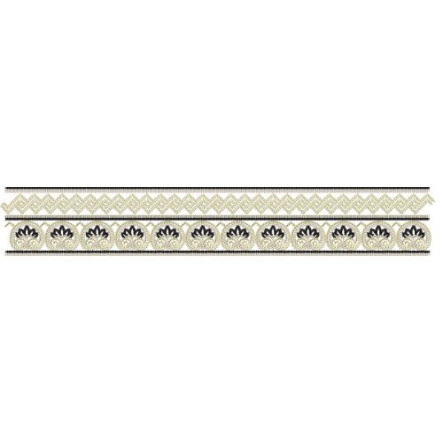 Geometric Lace Embroidery Border with Diamond Pattern and Repeating Circular Floral Motifs