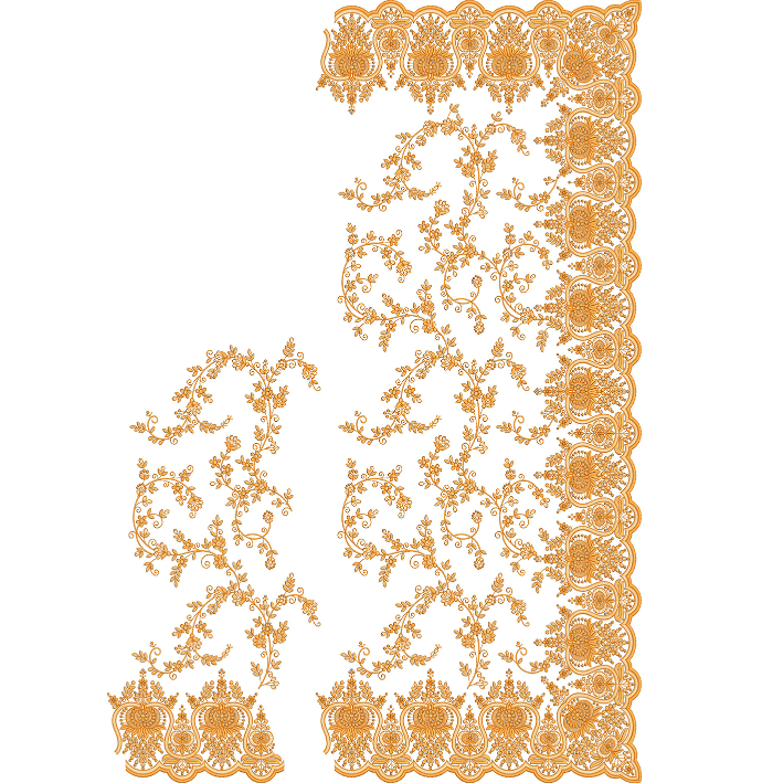 Elegant Paisley Floral Vine Saree Embroidery Design with Ornate Scalloped Border