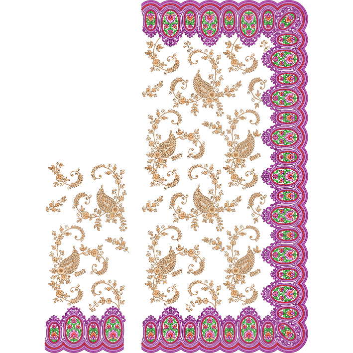 Classic Paisley Floral Saree Embroidery Design with Vibrant Ornamental Scalloped Border