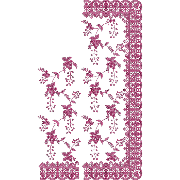 Delicate Floral Vine Saree Embroidery Design with Elegant Scalloped Lace Border